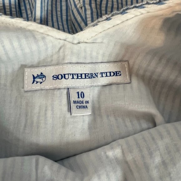 Southern Tide Seersucker Dress Size 10 Blue Stripe Ruffle Beach Preppy - Picture 8 of 9